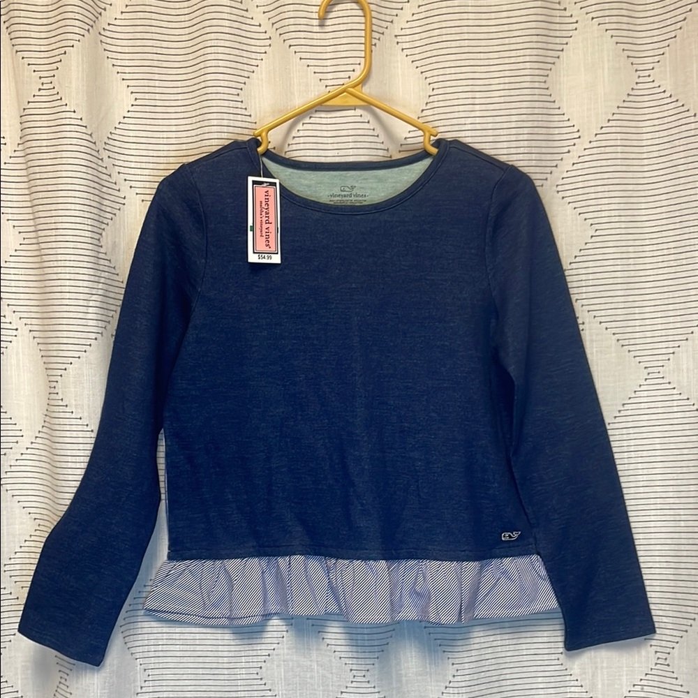 BNWT Vineyard Vines Navy Blue Ruffle Long Sleeve size 14/L Kids